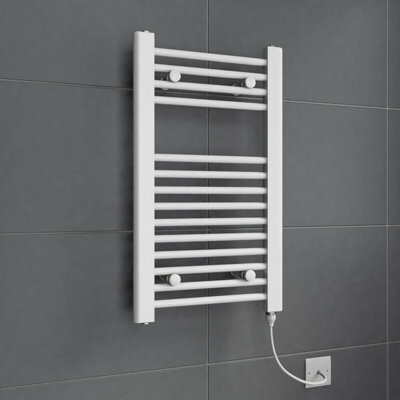 RadiLux Bathroom Electric Heated Towel Rail Radiator Flat Ladder Modern White 700x400mm