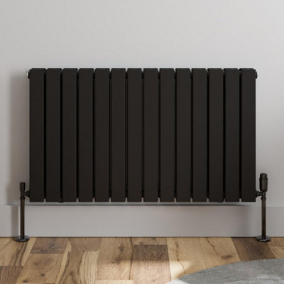 RadiLux Black Designer Radiator Horizontal Flat Double Panel Rad 600x1064mm Steel Modern