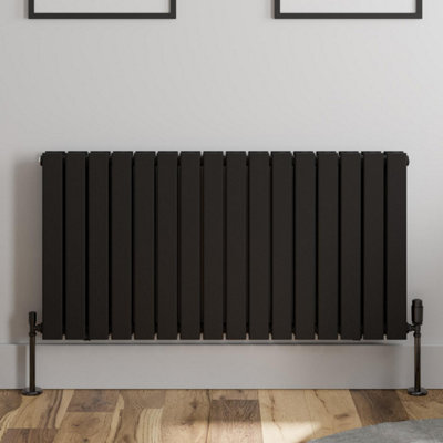 RadiLux Black Designer Radiator Horizontal Flat Double Panel Rad 600x1216mm Steel Modern