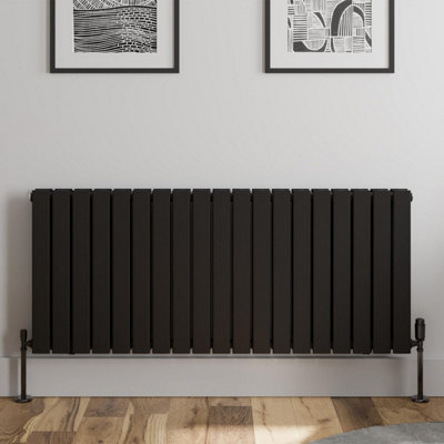 RadiLux Black Designer Radiator Horizontal Flat Double Panel Rad 600x1444mm Steel Modern