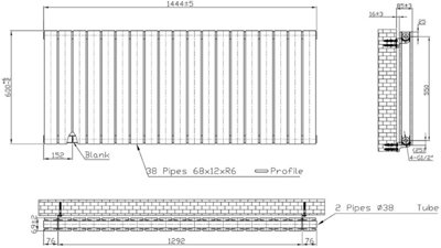 RadiLux Black Designer Radiator Horizontal Flat Double Panel Rad ...