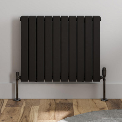 RadiLux Black Designer Radiator Horizontal Flat Double Panel Rad 600x760mm Steel Modern