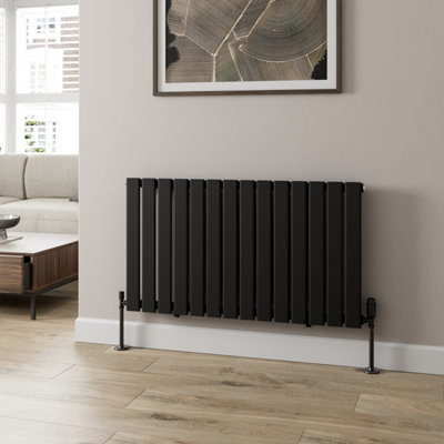 RadiLux Black Designer Radiator Horizontal Flat Single Panel Rad 600x1060mm Steel Modern