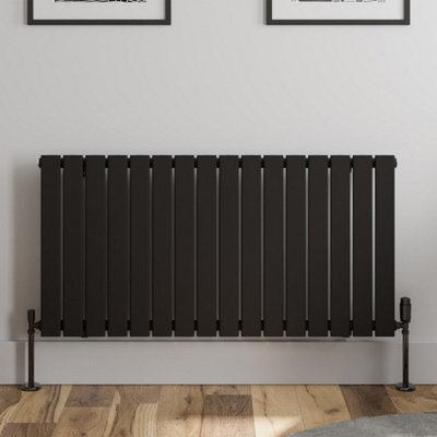 RadiLux Black Designer Radiator Horizontal Flat Single Panel Rad 600x1212mm Steel Modern
