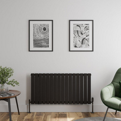 RadiLux Black Designer Radiator Horizontal Flat Single Panel Rad 600x1212mm Steel Modern