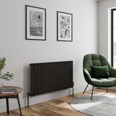 RadiLux Black Designer Radiator Horizontal Flat Single Panel Rad 600x1212mm Steel Modern