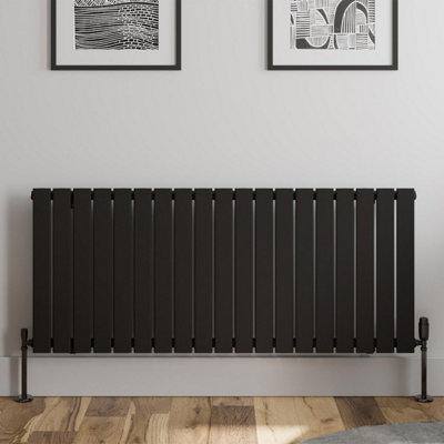 RadiLux Black Designer Radiator Horizontal Flat Single Panel Rad 600x1440mm Steel Modern