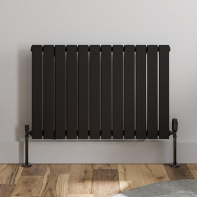 RadiLux Black Designer Radiator Horizontal Flat Single Panel Rad 600x908mm Steel Modern