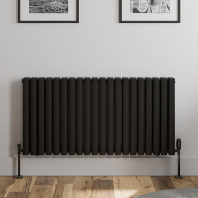 RadiLux Black Designer Radiator Horizontal Oval Double Panel Rad 600x1200mm Steel Modern