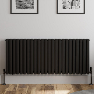 RadiLux Black Designer Radiator Horizontal Oval Double Panel Rad 600x1440mm Steel Modern