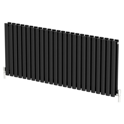 RadiLux Black Designer Radiator Horizontal Oval Double Panel Rad 600x1440mm Steel Modern