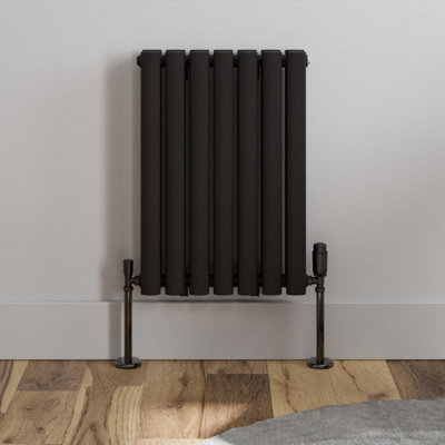 RadiLux Black Designer Radiator Horizontal Oval Double Panel Rad 600x420mm Steel Modern