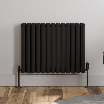 RadiLux Black Designer Radiator Horizontal Oval Double Panel Rad 600x780mm Steel Modern