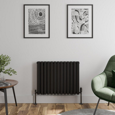 RadiLux Black Designer Radiator Horizontal Oval Double Panel Rad ...