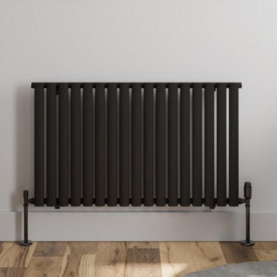 RadiLux Black Designer Radiator Horizontal Oval Single Panel Rad 600x1020mm Steel Modern