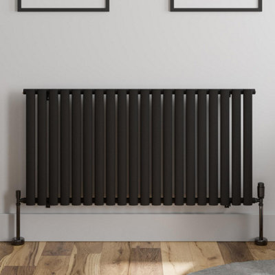 RadiLux Black Designer Radiator Horizontal Oval Single Panel Rad 600x1200mm Steel Modern