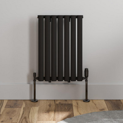RadiLux Black Designer Radiator Horizontal Oval Single Panel Rad 600x420mm Steel Modern