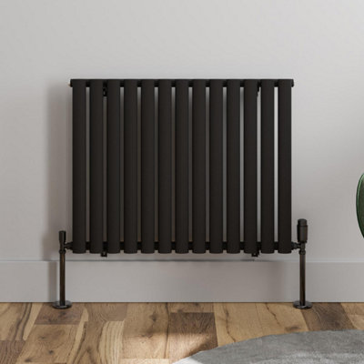 RadiLux Black Designer Radiator Horizontal Oval Single Panel Rad 600x780mm Steel Modern