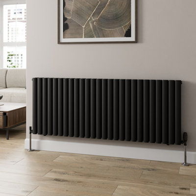 RadiLux Black Designer Radiator Horizontal Oval Tube Column Rads Double Panel 600x1560mm
