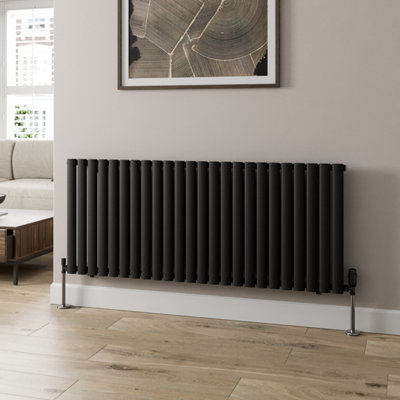 RadiLux Black Designer Radiator Horizontal Oval Tube Column Rads Single Panel 600x1440mm