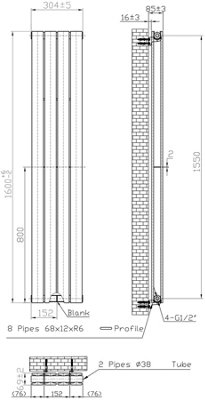RadiLux Black Designer Radiator Vertical Flat Double Panel Rad ...