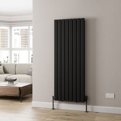RadiLux Black Designer Radiator Vertical Flat Double Panel Rad ...