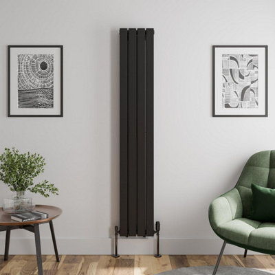 RadiLux Black Designer Radiator Vertical Flat Double Panel Rad 1800x304mm Steel Modern