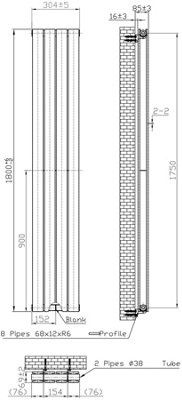 RadiLux Black Designer Radiator Vertical Flat Double Panel Rad ...