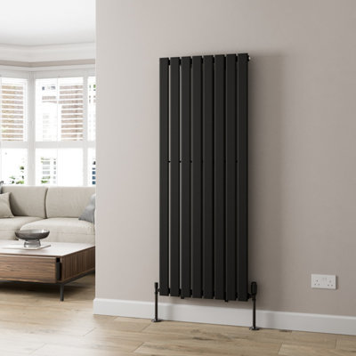 RadiLux Black Designer Radiator Vertical Flat Single Panel Rad 1600x605mm Steel Modern