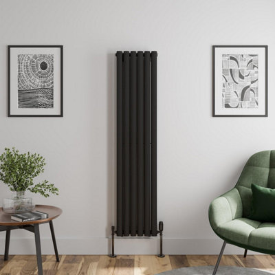 RadiLux Black Designer Radiator Vertical Oval Double Panel Rad 1600x360mm Steel Modern