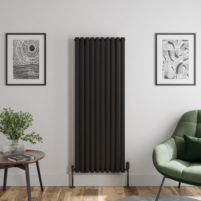 RadiLux Black Designer Radiator Vertical Oval Double Panel Rad 1600x600mm Steel Modern
