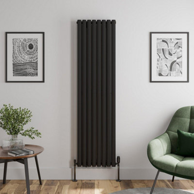 RadiLux Black Designer Radiator Vertical Oval Double Panel Rad 1800x480mm Steel Modern