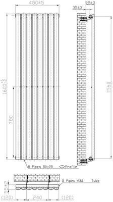 RADILUX BLACK DESIGNER RADIATOR VERTICAL OVAL SINGLE PANEL RAD ...