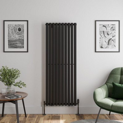 RadiLux Black Designer Radiator Vertical Oval Single Panel Rad 1600x600mm Steel Modern