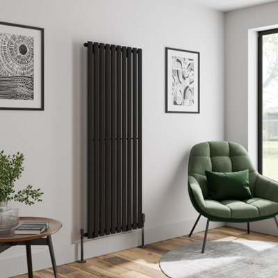 RadiLux Black Designer Radiator Vertical Oval Single Panel Rad ...