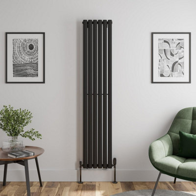 RadiLux Black Designer Radiator Vertical Oval Single Panel Rad 1800x360mm Steel Modern