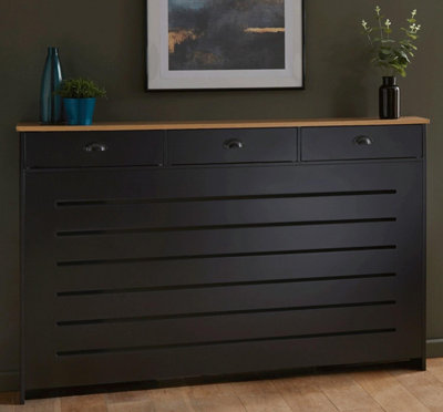 RadiLux Black Radiator Cover Cabinet Traditional Modern MDF Wood Horizontal Shelf Large