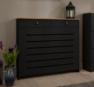 RadiLux Black Radiator Cover Cabinet Traditional Modern MDF Wood Horizontal Shelf Medium