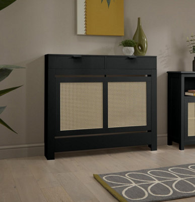 RadiLux Black Radiator Cover Wall Cabinet Traditional Modern MDF Wood Rattan Medium