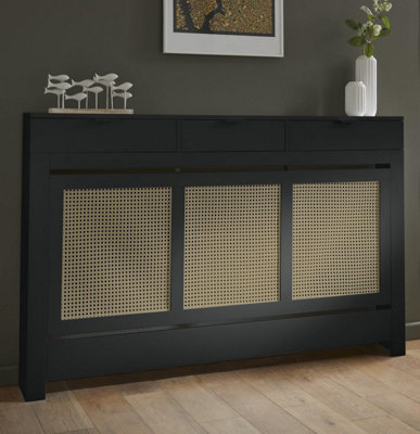 RadiLux Black Radiator Cover Wall Cabinet Traditional Modern MDF Wood Rattan Shelf Large