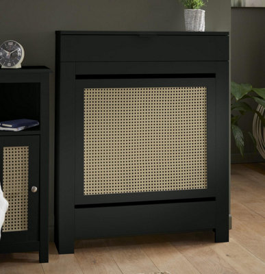 RadiLux Black Radiator Cover Wall Cabinet Traditional Modern MDF Wood Rattan Shelf Small