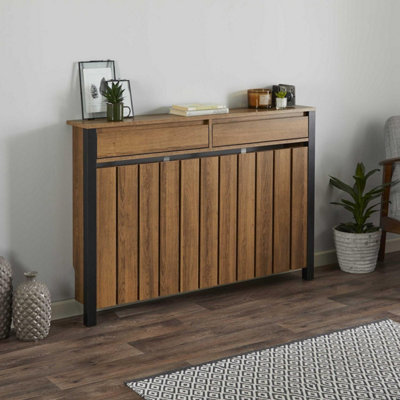 RadiLux Black Wood Radiator Cover Cabinet Traditional Modern Vertical Slats Shelf Medium