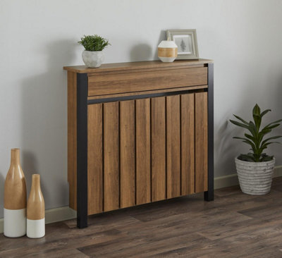 RadiLux Black Wood Radiator Cover Cabinet Traditional Modern Vertical Slats Shelf Small