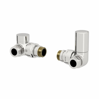 RadiLux Corner Chrome Radiator Valve Pack Lockshield Brass Manual - 15mm