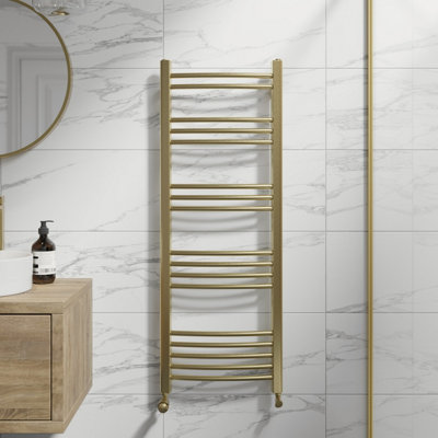 RadiLux Curved Heated Towel Rail Brushed Brass - 1200 x 450mm