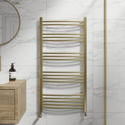 RadiLux Curved Heated Towel Rail Brushed Brass - 1200 x 600mm