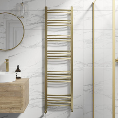 RadiLux Curved Heated Towel Rail Brushed Brass - 1600 x 450mm