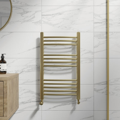 RadiLux Curved Heated Towel Rail Brushed Brass - 750 x 450mm