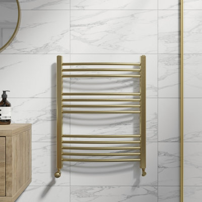 RadiLux Curved Heated Towel Rail Brushed Brass - 750 x 600mm