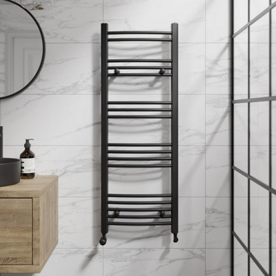 RadiLux Curved Heated Towel Rail Matt Black - 1200 x 450mm